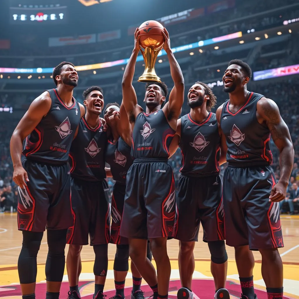 Equipo de baloncesto celebrando